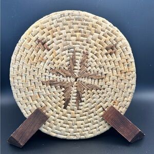 Vintage Retro handmade trivets and holder. 5 piece set